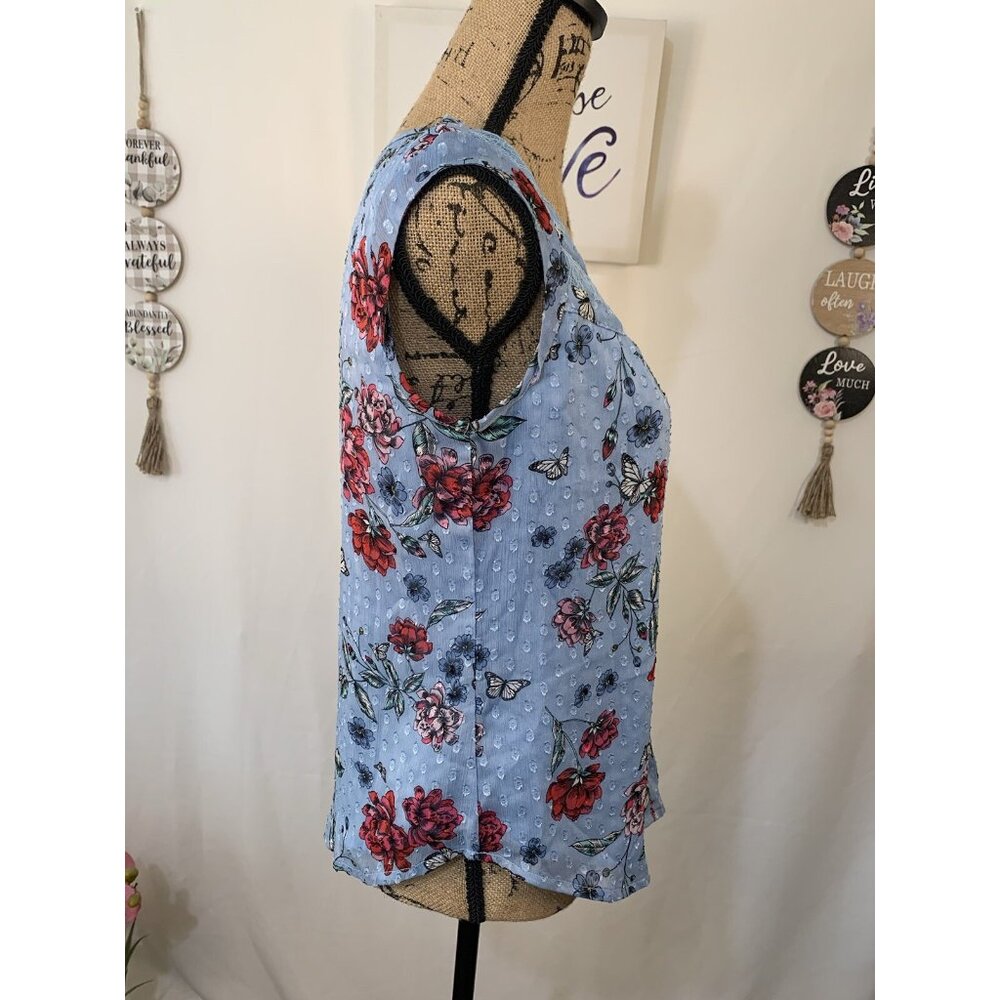 (C-87)Candie’s Women Floral Sleeveless Blouse Blue Lace Yoke Size S‎ Casual Top - Picture 6 of 10
